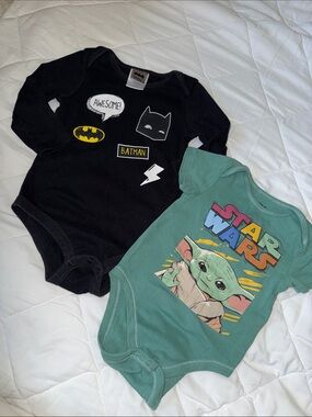 6-18m Baby Star Wars Grogu Bodysuit & Batman Graphic Onesie Set - Black & Teal